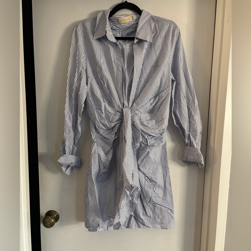 Striped Knot Front Shirt Dress